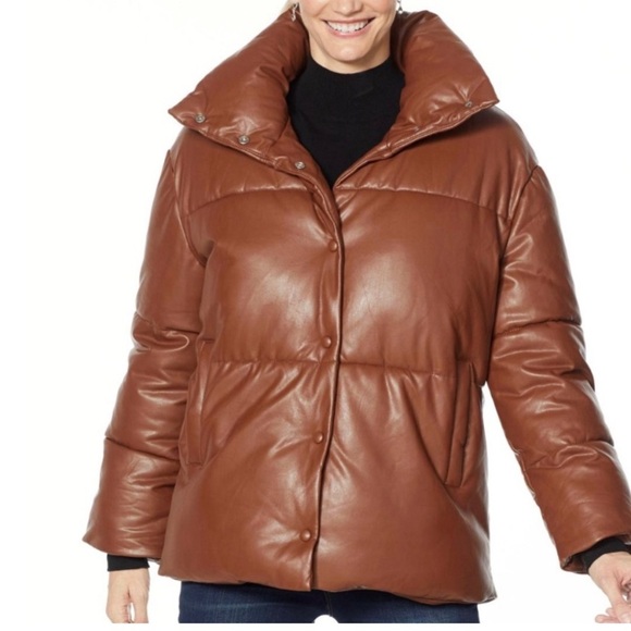 Avec Les Filles Faux Leather Puffer Jacket Sz XL NEW - Picture 1 of 6